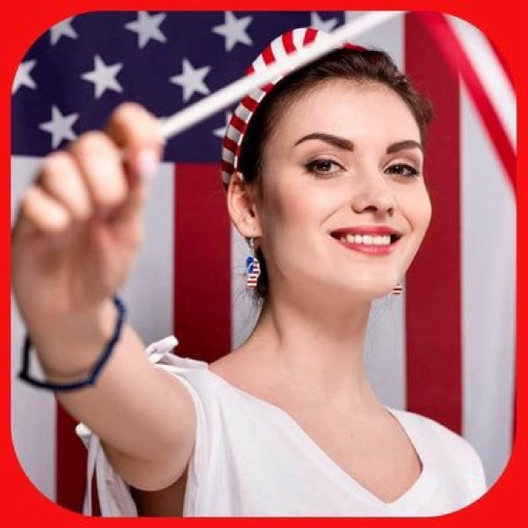 New Super Cute Patriotic Flip Flop 🩴 Rhinestone Earrings - Picture 2 of 8